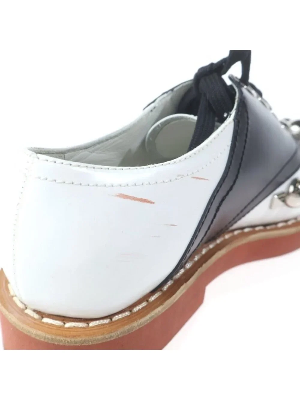 Miu Miu Studded Lace Up Low Cut Leather Shoes Black White